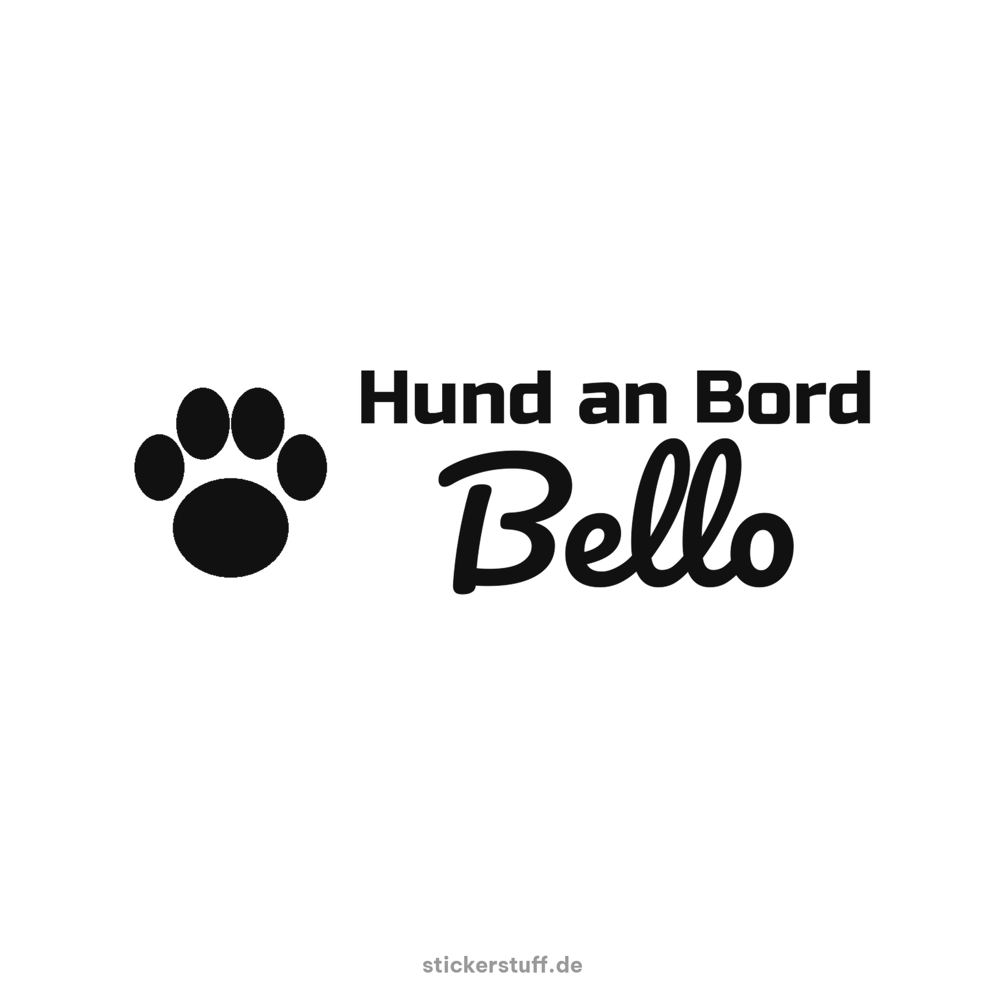 Hund an Bord Plottsticker mit Wunschname in Schwarz auf weißem Hintergrund
