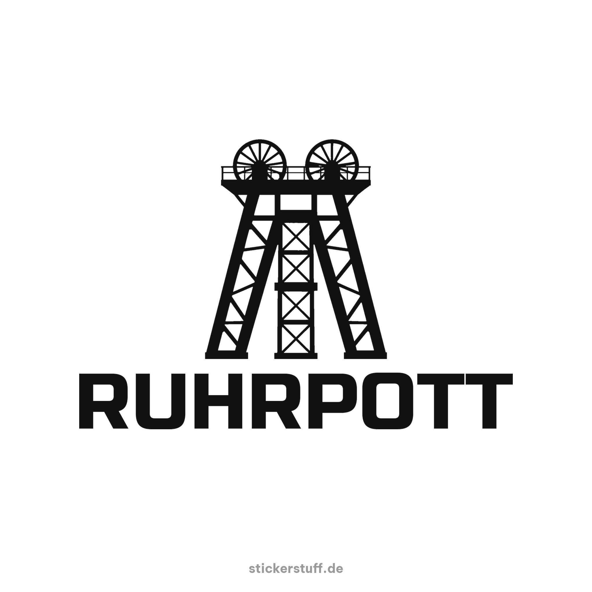Ruhrpott Plottsticker mit Förderturm in Schwarz auf weißem Hintergrund
