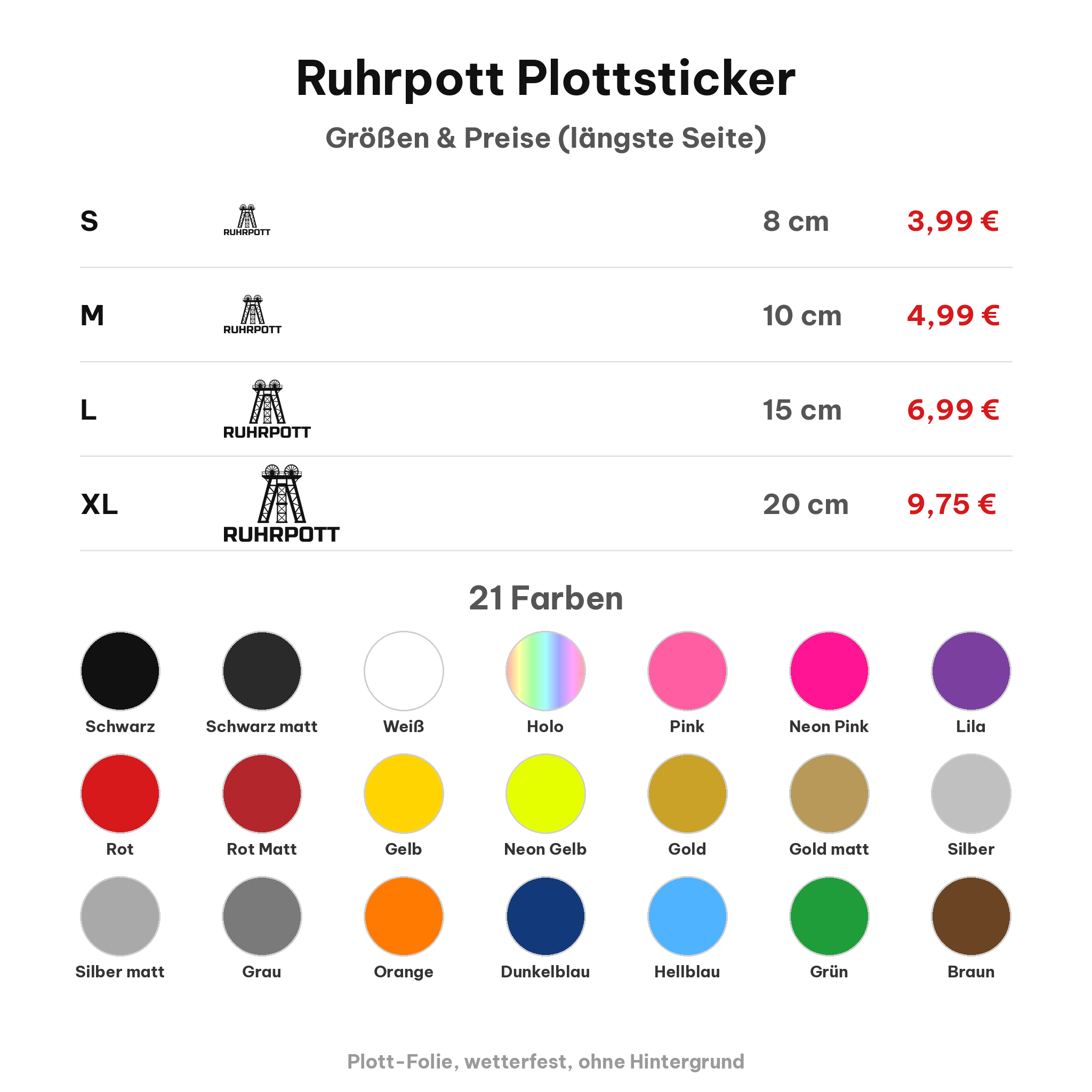 Ruhrpott Plottsticker mit Förderturm – Größen, Preise und 21 Folienfarben im Überblick